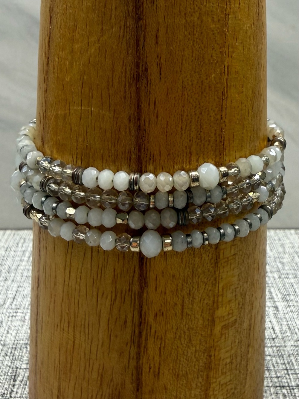 Beaded White, Clear, Pale Yellow, and Gray Wrap Bracelet